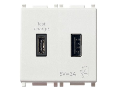 14295.AC Plana Зарядное устройство с разъемом USB A+C 5V 3A, белое Vimar (Италия) 14295.AC - фото 625659