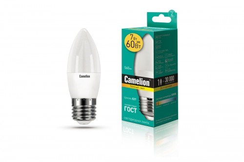 LED7-C35/830/E27 Светодиодная лампа 7Вт 220B (уп.10/100шт.) Camelion LED7-C35/830/E27 - фото 625762