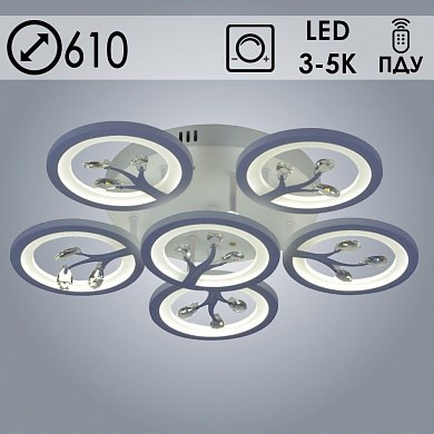 LI8820/5+1 WH Люстра белый 108W LED 3000-5000K ПДУ диммер (Росток) 987686540 - фото 625806