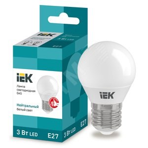 LLE-G45-3-230-40-E27 LED G45 шар 3Вт 230В 4000К E27 Лампа св/д (уп.10шт.) IEK® LLE-G45-3-230-40-E27 - фото 626008
