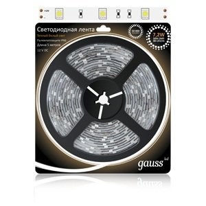 312000107 Gauss LED 5050/30-SMD 7.2W 12V DC Лента св/д IP20 теплый белый цвет (уп.5м.) 312000107 - фото 626098