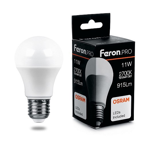 38029 LB-1011, A60 (шар), 11W 230V E27 2700К (белый теплый), Лампа светодиодная FERON 38029 - фото 626579