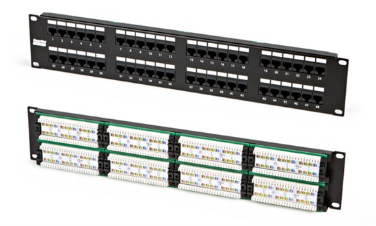 PP3-19-48-8P8C-C5E-110D Патч-панель 19", 2U, 48 портов RJ-45, Cat. 5e, Dual IDC Hyperline (Китай) 246100 - фото 626589