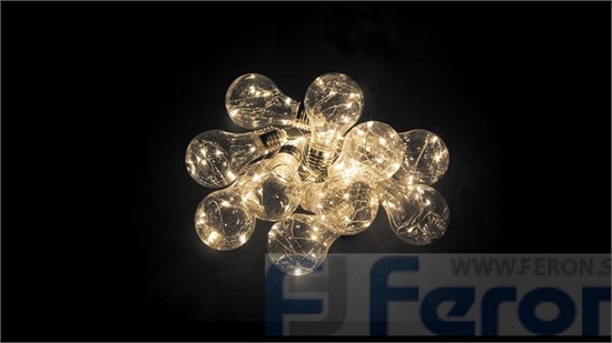 32368 CL580 Гирлянда 220V 100LED 2700К белый, 6W, длина 3м+0,5м шнур, батарейки 3*ААА, IP20 (уп.24шт.) FERON 32368 - фото 626731