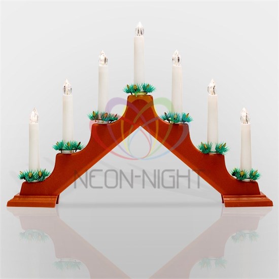 501-082 Горка новогодняя 7 свечек корпус красн. свечение тепл. бел. Neon-Night  501-082 - фото 626952