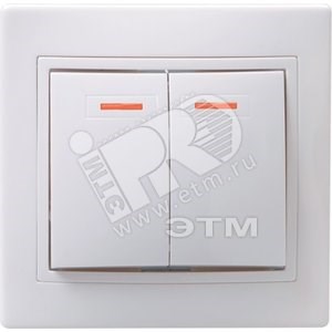 EVK21-K01-10-DM КВАРТА ВС10-2-1-КБ Двухклавишный выключатель 10А с подсветкой, в сборе, белый (уп.10шт.) IEK® EVK21-K01-10-DM - фото 626993