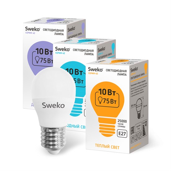 38855 42LED-G45-15W-230-3000K-E27 Серия 42 Лампа св/д шар (уп.5/50шт.) Sweko 38855 - фото 627275