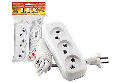 У3-О-03 Удлинитель 3 гнезда без заземления, 3 метра (уп.45шт.) LUX 4606400414599-1 - фото 627401