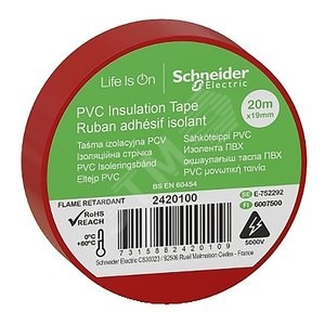 IMT38200 красная Изолента ПВХ 19мм 20м, толщина 0,13мм (уп.8шт.) Schneider Electric IMT38200 - фото 627410