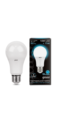102502210 Gauss LED A60 globe 10W E27 4100K Лампа светодиодная "груша" (уп.10/40шт.) 102502210 - фото 627448