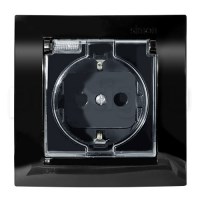 1590450-032 Розетка 1 гнездо с заземлением, шторками и крышкой IP44, черный глянец (уп.18шт.) Simon Electric (Россия) 1590450-032 - фото 628201