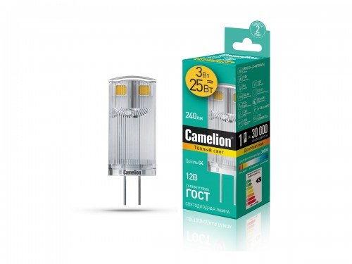 LED3-G4-JC-NF/830/G4 Светодиодная лампа 3Вт 12B AC/DC (уп.10/100шт.) Camelion LED3-G4-JC-NF/830/G4 - фото 629034