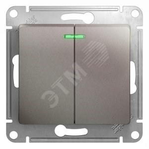 GSL001253 Glossa Двухклавишный выключатель с подсветкой (сх.5а), платина, механизм (уп.20шт.) Schneider Electric GSL001253 - фото 629164