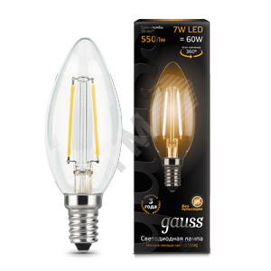 103801107 Gauss LED Filament Candle E14 7W 2700К Лампа светодиодная "свеча" (уп.10шт.) 103801107 - фото 629206