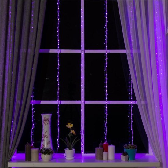 187188 Гирлянда «Водопад» 2 × 1.5 м, IP20, прозрачная нить, 400 LED, свечение фиолетовое, 8 режимов, 220 В Luazon Lighting 187188 - фото 629334