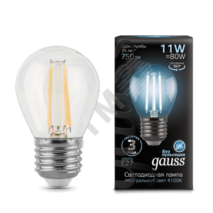 105802211 Gauss LED Filament Шар 11W 830lm 4100К Е27 Лампа светодиодная "шар" (уп.10шт.) 105802211 - фото 629429