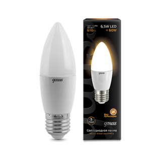 103102107 Gauss LED Candle E27 6.5W 2700К Лампа светодиодная "свеча" (уп.10/50шт.) 103102107 - фото 629478