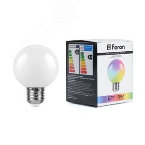 38115 LB-371 3W 230V E27 RGB G60 матовый плавная сменая цвета Лампа светодиодная (уп.10/100шт.) FERON (Китай) 38115 - фото 629499