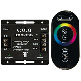 RFC24BESB Ecola LED strip RGB RF controller 24A 288W 12V (576W 24V) с кольцевым сенсорным черным радиопультом (уп.60шт.) RFC24BESB - фото 629658