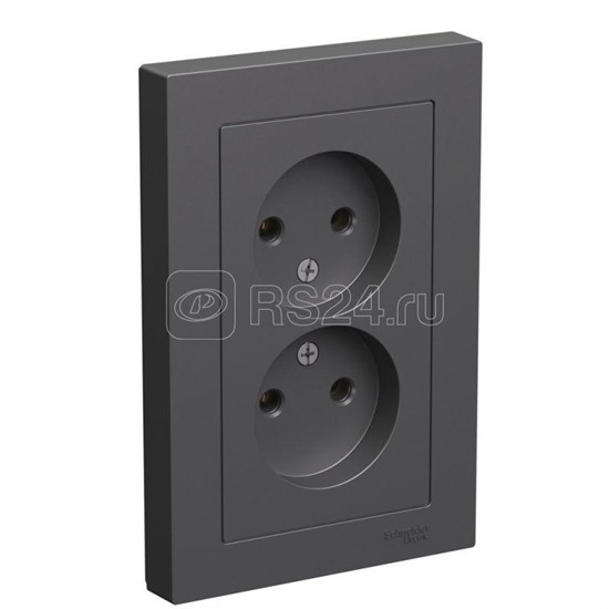 ATN001420 AtlasDesign Розетка двойная без заземления, базальт, в сборе (уп.6шт.) Systeme Electric (Россия) ATN001420 - фото 629664