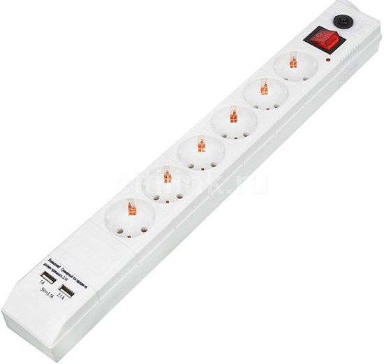 Сетевой фильтр BURO BU-SP3_USB_2A-W, 3м, белый 711547 - фото 629893