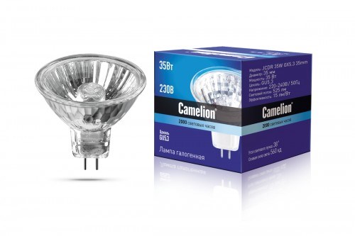 JCDR 35W GX5.3 50mm с защитным стеклом 35W 230V JCDR/G5.3 MR16 Лампа галогенная (уп.10/200шт.) Camelion (Китай) JCDR 35W GX5.3 50mm с защитным стеклом - фото 630179