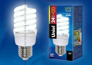 ESL-S41-24/4200/E27 Лампа энергосберегающая 24W (бывшая 26W) E27 (уп.50шт.) UNIEL ESL-S41-24/4200/E27 - фото 630187