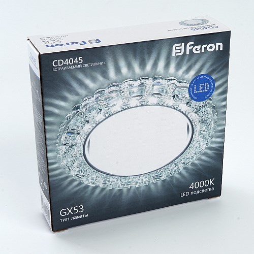 41408 CD4045 с драйвером в комплекте 20LED*2835 SMD 4000K, 15W GX53, без лампы, прозрачный, хром Светильник встраиваемый (уп.10/50шт.) FERON (Китай) 41408 - фото 630273