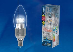 LED-C37P-5W/NW/E14/CL/DIM Лампа светодиодная, "свеча", прозрачная, белый свет (уп.100шт.) UNIEL LED-C37P-5W/NW/E14/CL/DIM - фото 630635