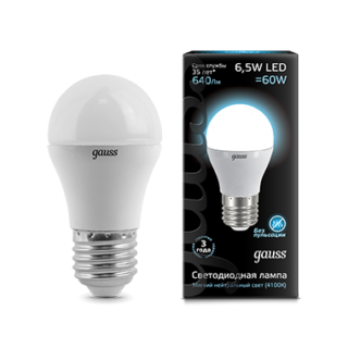 105102207 Gauss LED Globe E27 6.5W 4100K Лампа светодиодная "шар" (уп.10/50шт.) 105102207 - фото 630681