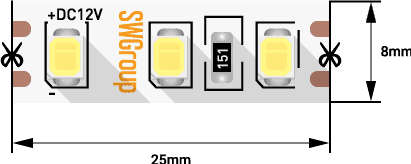 007264 SWG2120-12-9.6-NW-M Лента светодиодная со скотчем 3М стандарт 2835, 120LED/м, 9,6Вт/м, 12В , IP20, Цвет: Нейтральный белый, катушка 5м. SWG 007264 - фото 630941