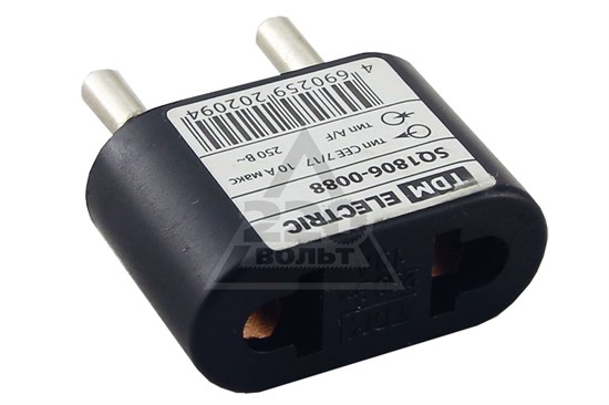 SQ1806-0088 Переходник (тип CEE 7/17 - тип А/F) плоский 10А макс. 250В черный (уп.50шт.) TDM (Китай) SQ1806-0088 - фото 631084