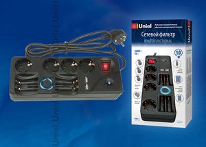 S-GSP4-1,8M Cетевой фильтр 4 розетки + порт USB + Зарядка Ni-Mh аккумуляторов (уп.20шт.) UNIEL S-GSP4-1,8M - фото 631199