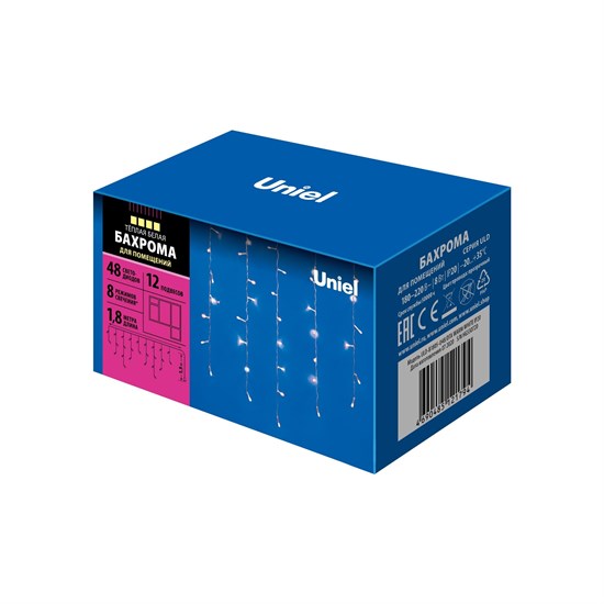 ULD-B1805-048-DTA WARM WHITE IP20 Бахрома светодиодная с контроллером. 1.8 м. 48 светод.UNIEL ULD-B1805-048-DTA - фото 631235