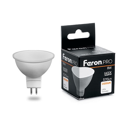 38091 LB-1608, MR16 (рефлекторная), 8W 230V G5.3 6400К (дневной) Лампа светодиодная FERON 38091 - фото 631237