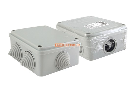 SQ1401-1234 Распаячная коробка ОП 100х100х50мм, крышка на винтах, IP55, 6 вх. инд. штрихкод (уп.48шт.) TDM SQ1401-1234 - фото 631623