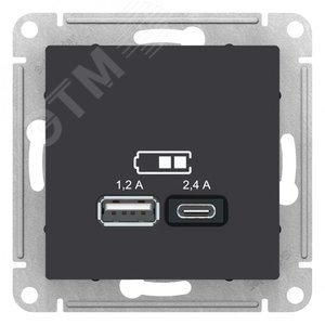 ATN001039 AtlasDesign Механизм розетки USB A+С 5В/2.4А 2х5В/1.2А, карбон Systeme Electric (Россия) ATN001039 - фото 631700
