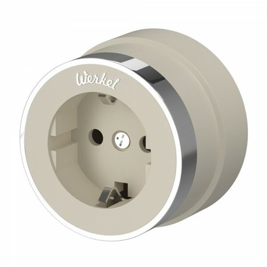 W5871055 Vintage слоновая кость матовый/хром Розетка с заземлением (уп.10шт.) Werkel™ a055930-1 - фото 631750