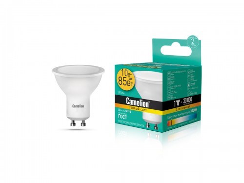 LED10-GU10/830/GU10 Светодиодная лампа 10Вт 220В (уп.10/100шт.) Camelion  LED10-GU10/830/GU10 - фото 631773