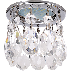 FC16RVECB Ecola MR16 CR1006 GU5.3 Glass Стекло Круг с каплевидными хруст. на прямом подвесе Прозрачный/Хром Светильник встраиваемый (уп.10/50шт.) FC16RVECB - фото 631909