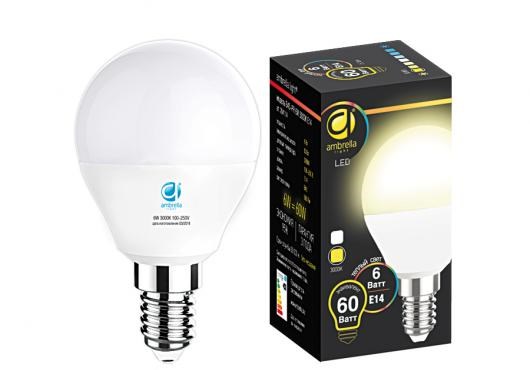 204114 Present LED B45-PR 6W (60W) E14 3000K Лампа светодиодная "Шар" (уп.100шт.) Ambrella Light 204114 - фото 632115