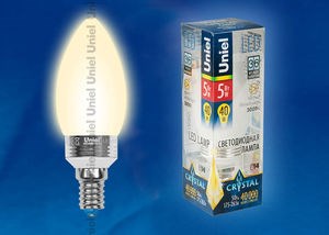 LED-C37P-5W/WW/E14/FR Лампа светодиодная, "свеча", матовая, теплый белый свет (уп.10шт.) UNIEL LED-C37P-5W/WW/E14/FR - фото 632456
