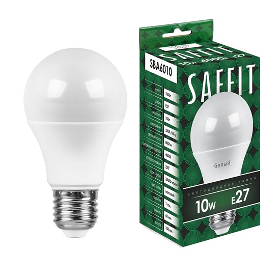 55005 Saffit SBA6010 A LED 10Вт E27 4000К 800Лм груша 220В (замена 75Вт) Лампа светодиодная (уп.10/100шт.) FERON (Китай) 55005 - фото 632677