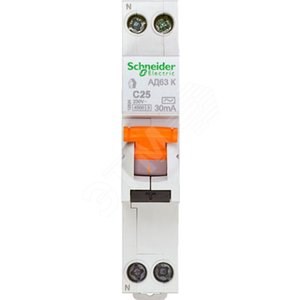 12524 DOMOVOY АД63 К Диф. автомат 1Р+N 25А 30мА тип AC х-ка C 4,5кА (уп.12шт.) Schneider Electric 12524 - фото 632746
