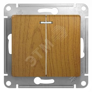GSL000553 Glossa Двухклавишный выключатель с подсветкой (сх.5а), дуб, механизм (уп.20шт.) Schneider Electric GSL000553 - фото 633048