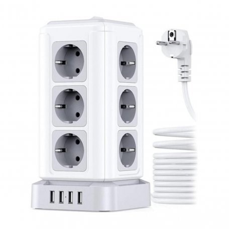 RM-2124 WHITE 220В 16А 4000Вт 12гн. с з/к +4 USB 5В 3.1А, выключатель, 2м Сетевой фильтр RITMIX 4610121107579 - фото 633123