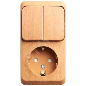 BPA 16-202T ЭТЮД Блок О/У: Розетка с/з со шторками + выключатель 2-клавиш., бук (уп.10шт.) BPA16-202T - фото 633289