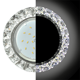 SK53RGEFB Ecola GX53 H4 LD5361 Glass Светильник встраиваемый, круг с крупными стразами Конус с подсветкой/фон зерк./центр.часть хром (уп.10/30шт.) SK53RGEFB - фото 633482