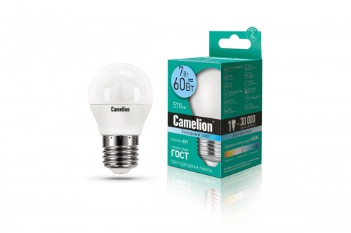 LED7-G45/845/E27 Светодиодная лампа 7Вт 220В (уп.10/100шт.) Camelion LED7-G45/845/E27 - фото 633929