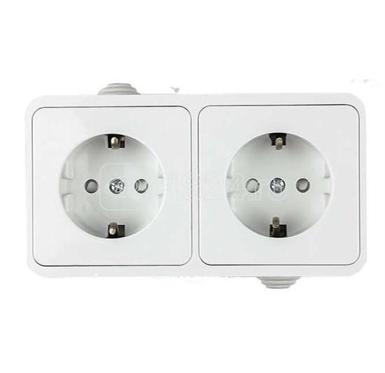 3123 AQUA Розетка 2 гнезда с заземлением и шторками IP44, белый (уп.5шт.) IN HOME (Китай) 4690612003467 - фото 634115